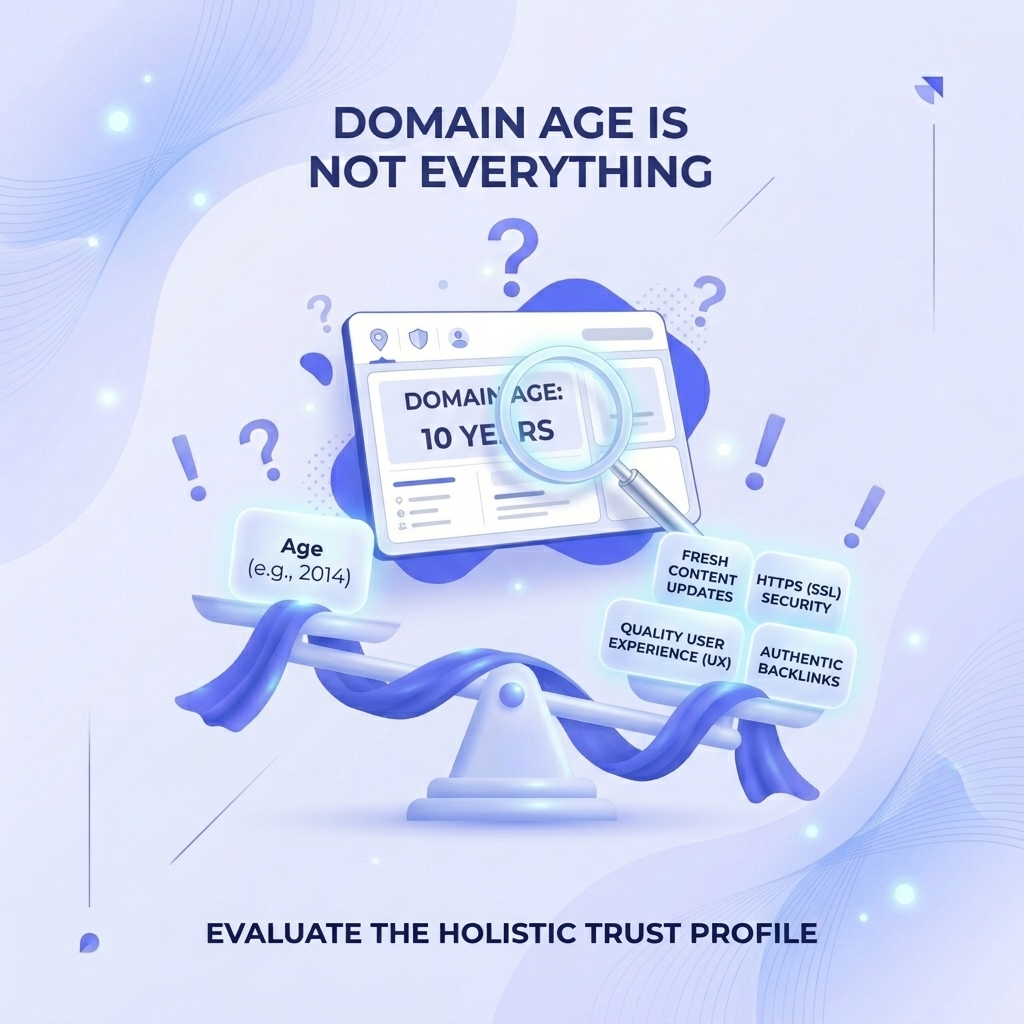 Abstract cover showing domain age as one signal among several trust indicators.